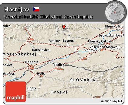 Shaded Relief Panoramic Map of Hostějov