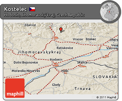 Shaded Relief Panoramic Map of Kostelec