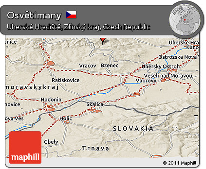Shaded Relief Panoramic Map of Osvětimany