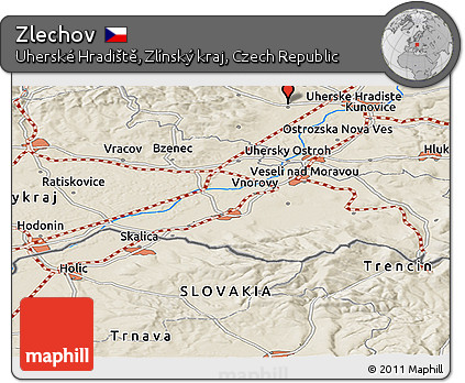 Shaded Relief Panoramic Map of Zlechov