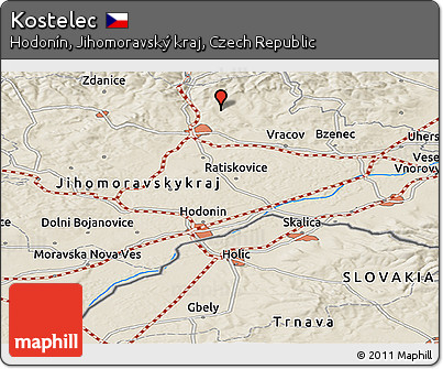 Shaded Relief Panoramic Map of Kostelec