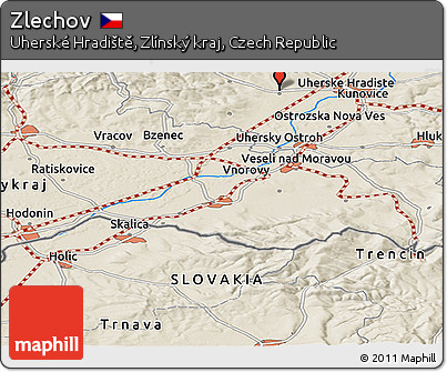 Shaded Relief Panoramic Map of Zlechov