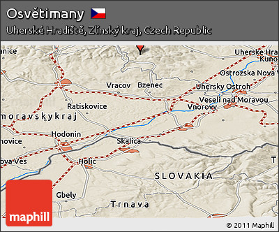 Shaded Relief Panoramic Map of Osvětimany