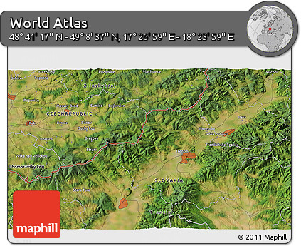 Satellite 3D Map of the Area around 48° 54' 57" N, 17° 55' 29" E