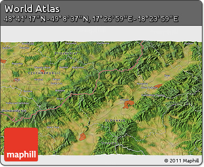 Satellite 3D Map of the Area around 48° 54' 57" N, 17° 55' 29" E