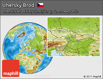 Physical Location Map of Uherský Brod
