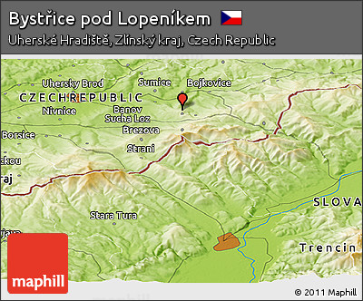 Physical Panoramic Map of Bystřice Pod Lopeníkem