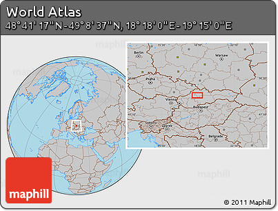 Gray Location Map of the Area around 48° 54' 57" N, 18° 46' 29" E