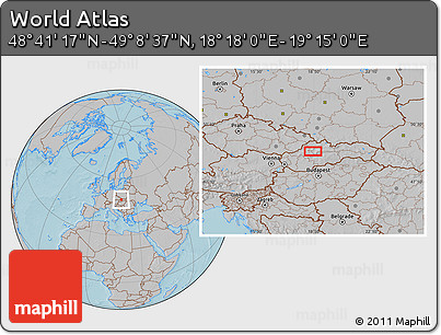 Gray Location Map of the Area around 48° 54' 57" N, 18° 46' 29" E, hill shading