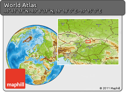Physical Location Map of the Area around 48° 54' 57" N, 18° 46' 29" E