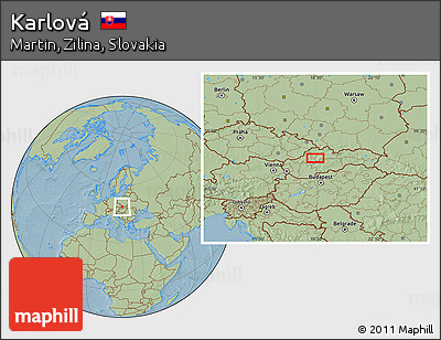 Savanna Style Location Map of Karlová, hill shading
