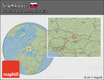 Savanna Style Location Map of Šrámkovci, hill shading