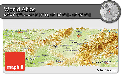 Physical Panoramic Map of the Area around 48° 54' 57" N, 18° 46' 29" E
