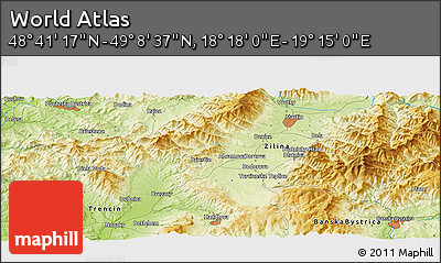 Physical Panoramic Map of the Area around 48° 54' 57" N, 18° 46' 29" E