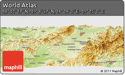 Physical Panoramic Map of the Area around 48° 54' 57" N, 18° 46' 29" E