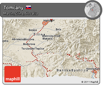 Shaded Relief Panoramic Map of Tomčany
