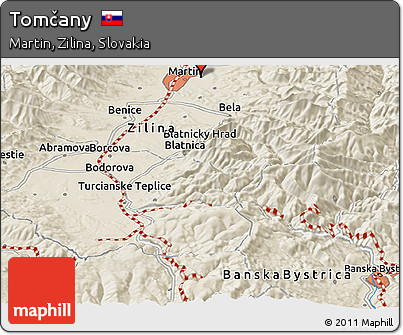 Shaded Relief Panoramic Map of Tomčany