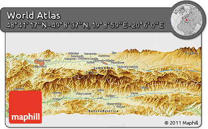 Physical Panoramic Map of the Area around 48° 54' 57" N, 19° 37' 30" E