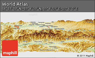 Physical Panoramic Map of the Area around 48° 54' 57" N, 19° 37' 30" E