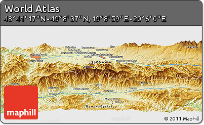 Physical Panoramic Map of the Area around 48° 54' 57" N, 19° 37' 30" E