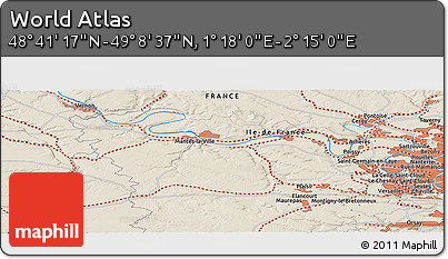 Shaded Relief Panoramic Map of the Area around 48° 54' 57" N, 1° 46' 29" E