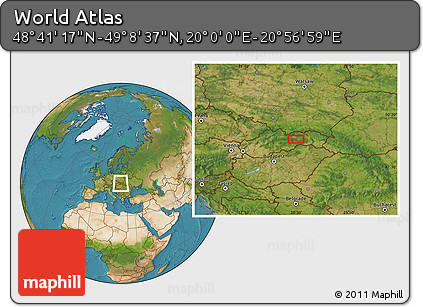 Satellite Location Map of the Area around 48° 54' 57" N, 20° 28' 30" E