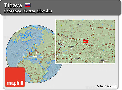 Savanna Style Location Map of Tibava, hill shading