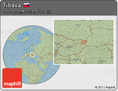 Savanna Style Location Map of Tibava, hill shading
