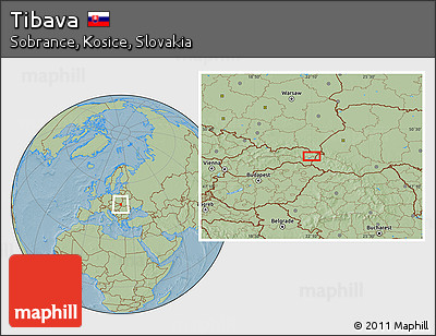 Savanna Style Location Map of Tibava, hill shading