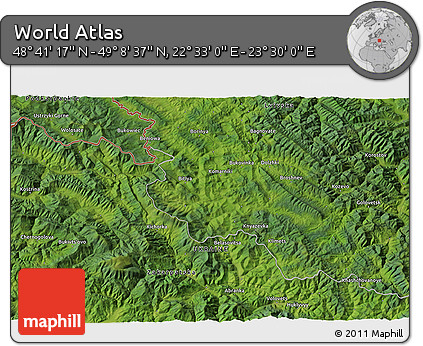 Satellite 3D Map of the Area around 48° 54' 57" N, 23° 1' 29" E