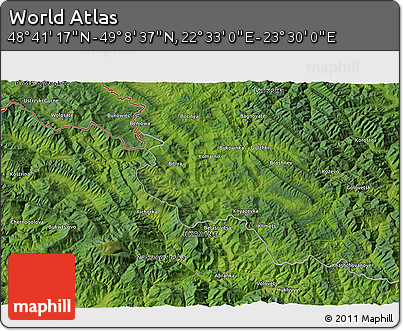 Satellite 3D Map of the Area around 48° 54' 57" N, 23° 1' 29" E