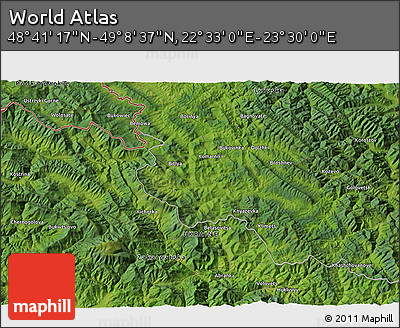 Satellite 3D Map of the Area around 48° 54' 57" N, 23° 1' 29" E