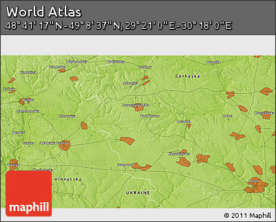 Physical 3D Map of the Area around 48° 54' 57" N, 29° 49' 30" E