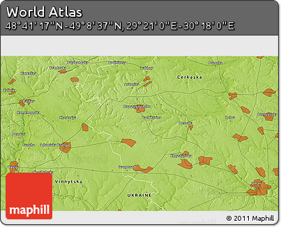 Physical 3D Map of the Area around 48° 54' 57" N, 29° 49' 30" E