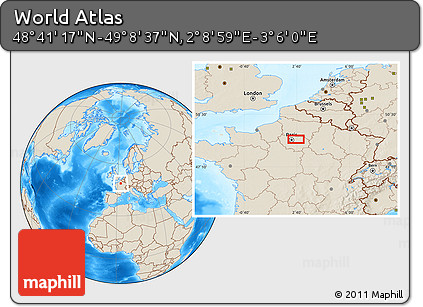 Shaded Relief Location Map of the Area around 48° 54' 57" N, 2° 37' 30" E