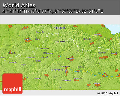 Physical 3D Map of the Area around 48° 54' 57" N, 32° 22' 30" E