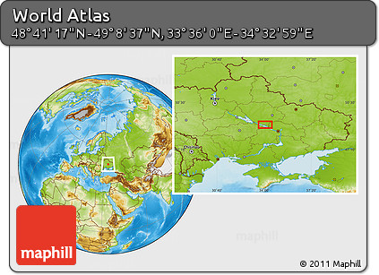 Physical Location Map of the Area around 48° 54' 57" N, 34° 4' 30" E