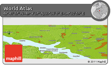 Physical Panoramic Map of the Area around 48° 54' 57" N, 34° 4' 30" E