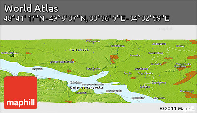 Physical Panoramic Map of the Area around 48° 54' 57" N, 34° 4' 30" E