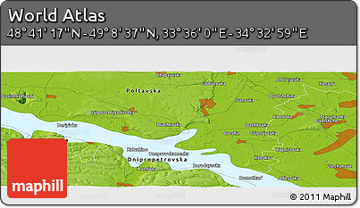 Physical Panoramic Map of the Area around 48° 54' 57" N, 34° 4' 30" E