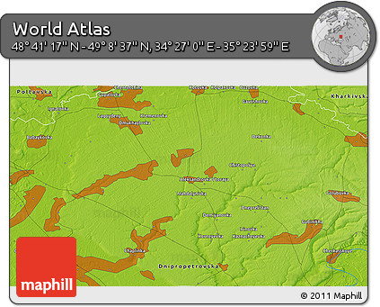 Physical 3D Map of the Area around 48° 54' 57" N, 34° 55' 29" E