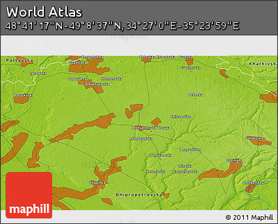 Physical 3D Map of the Area around 48° 54' 57" N, 34° 55' 29" E