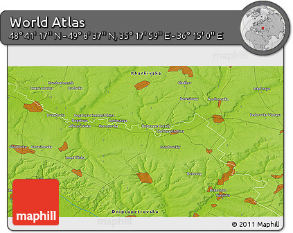 Physical 3D Map of the Area around 48° 54' 57" N, 35° 46' 29" E