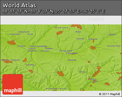 Physical 3D Map of the Area around 48° 54' 57" N, 35° 46' 29" E