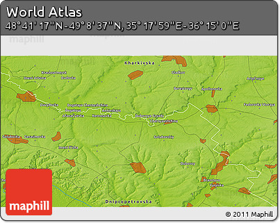 Physical 3D Map of the Area around 48° 54' 57" N, 35° 46' 29" E