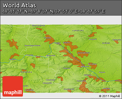 Physical 3D Map of the Area around 48° 54' 57" N, 38° 19' 30" E