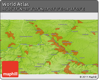 Physical 3D Map of the Area around 48° 54' 57" N, 38° 19' 30" E