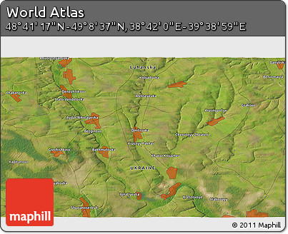 Satellite 3D Map of the Area around 48° 54' 57" N, 39° 10' 29" E
