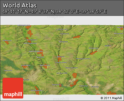 Satellite 3D Map of the Area around 48° 54' 57" N, 39° 10' 29" E