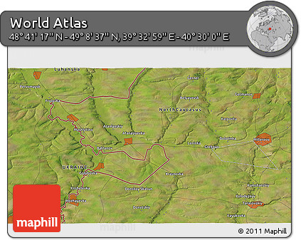 Satellite 3D Map of the Area around 48° 54' 57" N, 40° 1' 29" E